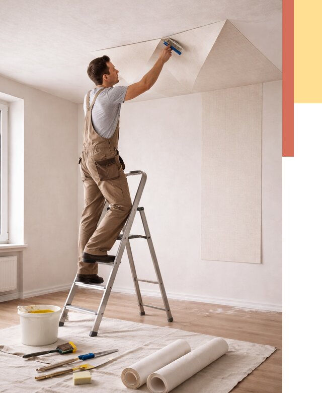 Поклейка обоев на потолок в Элисте от 4660 руб. быстро и недорого | ОТДЕЛОЧНИК-Элс